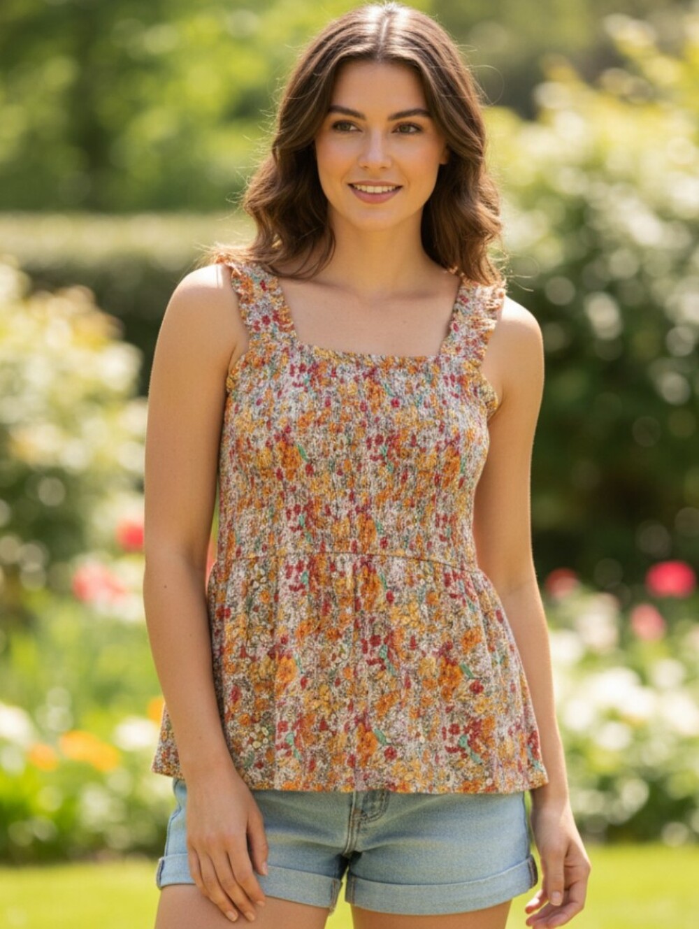 Maurices Multicolor Floral Smocked Tank Top